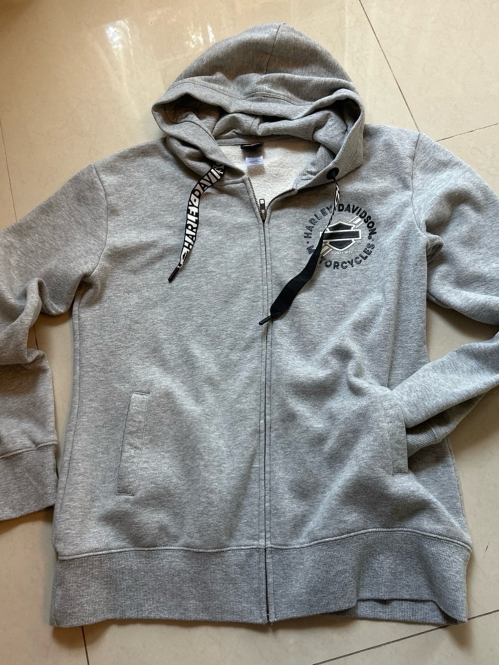 Harley-Davidson Heather Gray Full-Zip Hoodie with Branded Drawstrings